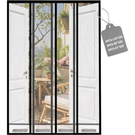 Moustiquaire de porte 110 x 230 cm, rideau anti-insectes en fibre de verre à fermeture automatique pour balcon et terrasse, noire (1/4)