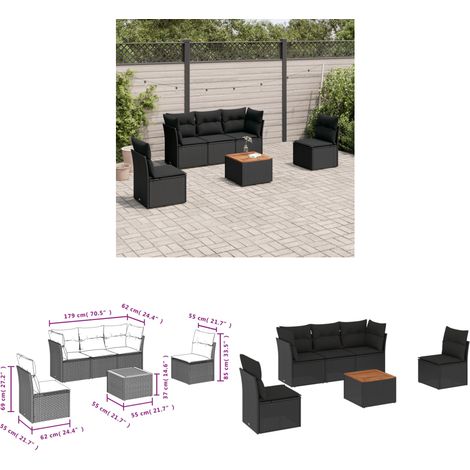 6-tlg. Garten-Sofagarnitur mit Kissen Schwarz Poly Rattan - Gartensorte - Outdoor Möbel - Gartenlounge - Lounge Set - Esstischgarnitur - Home & Living (1/3)