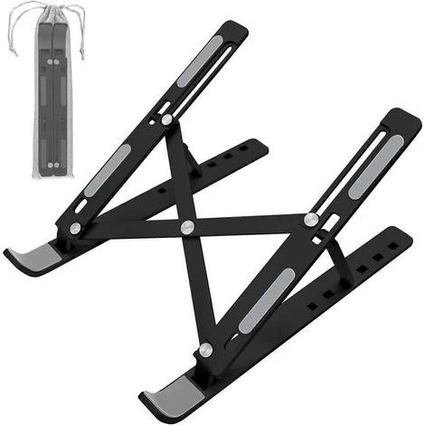 Support pour ordinateur portable réglable sur 6 niveaux, pliable, gris, en aluminium ventilé, avec système de refroidissement intégré et portable. (1/5)