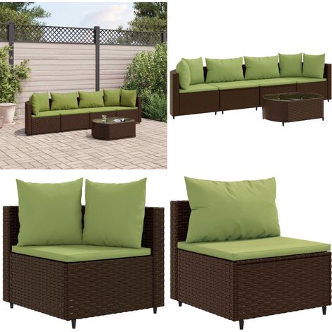 5-tlg. Garten-Sofagarnitur mit Kissen Braun Poly Rattan - Gartengeset - Gartenmöbelset - PE-Rattan Möbel - Outdoor Sofa - Lounge Set - Home & Living (1/5)