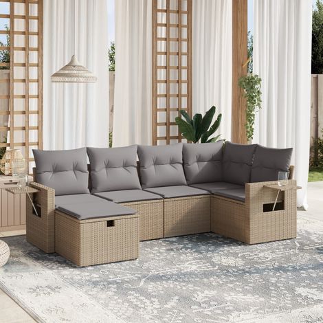 Juego de sofás jardín con cojines beige mezcla 6 pzas ratán PE vidaXL (1/4)