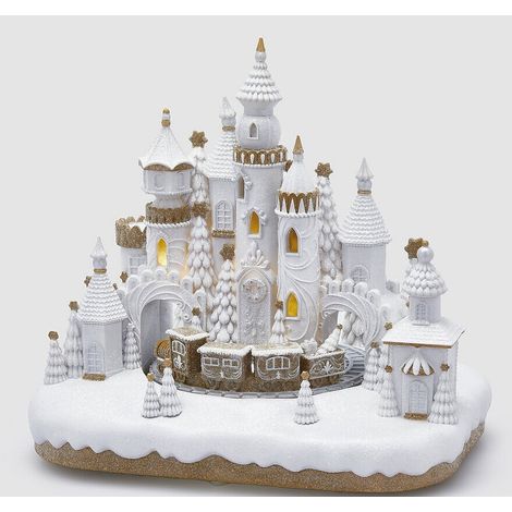 EDG Enzo De Gasperi Diorama Castello Natale Marzapane MiniLed H 34 Cm L 36 Cm L 26 Cm Bianco Marrone