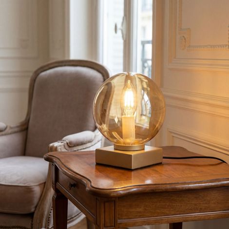 Tischlampe Kugel Schirm Rauchglas H: 17.5 cm in Gold Bernstein Modern E14 Tischleuchte