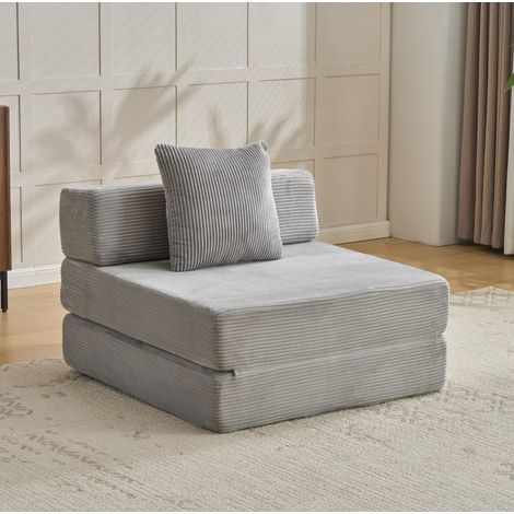 Canapé convertible au sol en velours côtelé gris clair, sofa pliable avec coussin de dossier et accoudoir, couchage d’appoint confortable pour salon, chambre ou bureau - CHICFURN (1/5)