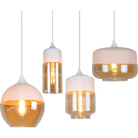 Industrielle Pendelleuchte Vintage Glas Hängelampe, E27 Deckenleuchte, Glas Schirm für Esszimmer Schlafzimmer Wohnzimmer Küche (4Pcs Rosa) (1/4)