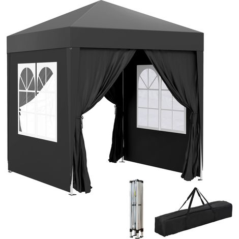 Höhenverstellbare, faltbare Gartenpergola zum Aufklappen, UV-Schutz, schwarzer Pavillon 2 x 2 m, einfach aufzubauen für Terrasse oder Rasen.