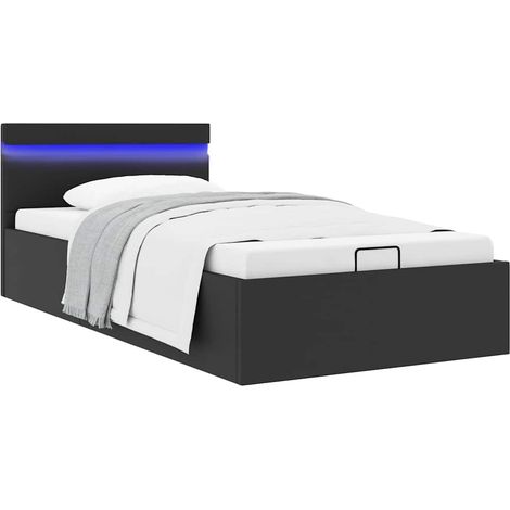 Cama canapé hidráulica con LED sin colchón negra 90x200 cm