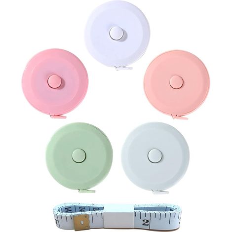 Juego de 5 cintas métricas telescópicas de 60 pulgadas (1,5 metros) con reglas flexibles de doble cara, adecuadas para medir el cuerpo, telas, coser y adelgazar (empaquetadas en 5 colores).