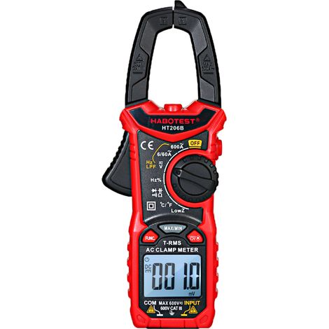 Pinza amperimétrica NCV, mide voltaje y resistencia CA/CC.