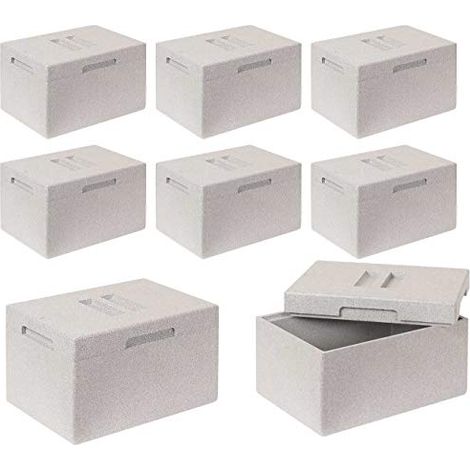 BRB 8x Thermobox aus EPS mit Deckel - Volumen 10,4 Liter, 350x255x210 mm, Wandstärke 20 mm, Innenmaß 310x220x160 mm