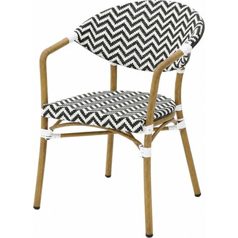 Fauteuil Bistrot Extérieur Intérieur Empilable – Structure Aluminium Aspect Bambou – Tressage Textilène – Style Terrasse de Café (1/5)