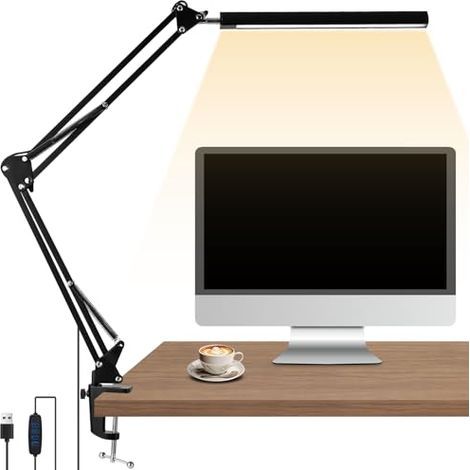 Lampada da Scrivania LED con 3 Modalità e 10 Livelli, 1700LM, Design a Pinza, Luce per Ufficio senza Sfarfallio, Lampada da Architetto Moderna, Ideale per Lettura, Trucco, Lavoro, Studio e Fai da Te (1/5)