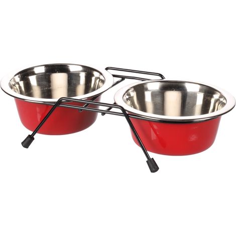 Ecuelle duo ø 13 cm 380 ml avec support Arjun S pour chien - Flamingo