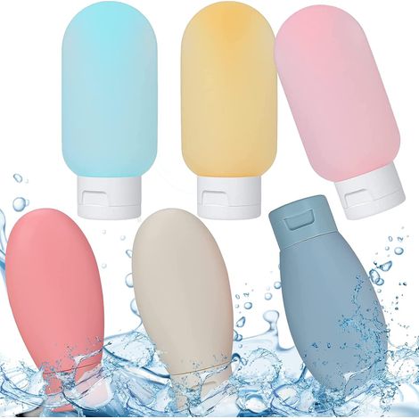 6 Pieces Travel Empty Bottle, Leakproof Silicone Travel Bottle Container with Clear Cosmetic Bag, Small Empty Plastic Bottles for Sunscreen Oil Shampoo Lotion (1/3)