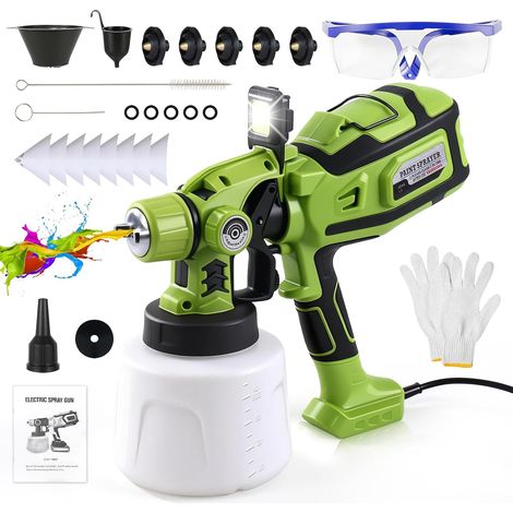Pistolet Peinture 850W HVLP Équipé d'une batterie de 4000 mAh, Pulvérisateurs de Peinture Electrique, Réservoir de 1400 ML, 5 Buses, 45 m²-15 Min, Lumière LED Amovible Peinture à la Main pour Plafonds (1/5)