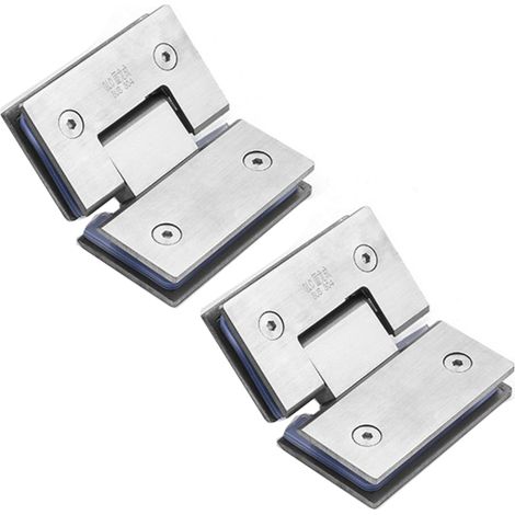 Lot de 2 charnières de porte de douche en verre vers support en verre, ouverture et fermeture à 180 degrés, serrage en acier inoxydable 304, convient pour vitrine en verre de 6-12mm