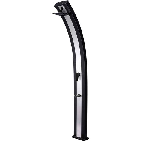 Starmatrix Douche solaire exterieure aluminium noir RAL9004 bande inox reservoir 40 L hauteur 224 cm mitigeur pommeau carre robinet lave-pieds SS0970-BLACK SS0970