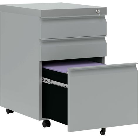 3 Drawer Filling Cabinet, Mobile Metal File Cabinet with Anti-tilt Design for Letter, A4, Legal Size, Grey (1/5)