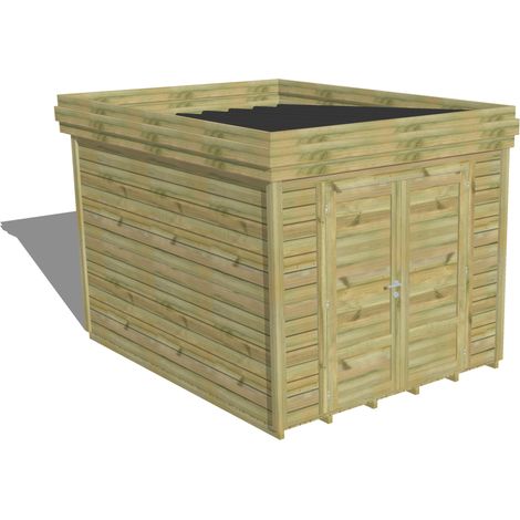 ABRI DE JARDIN bois Pin autoclave 27mm - 2,64x3,44m / 9,1m2 - Bac acier - Plancher bois