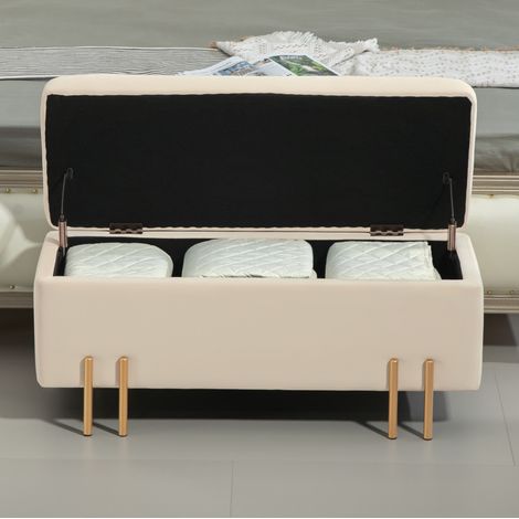 Banco arcón de almacenaje efecto terciopelo, 100 x 40 x 42 cm, beige DESVIAE (1/5)