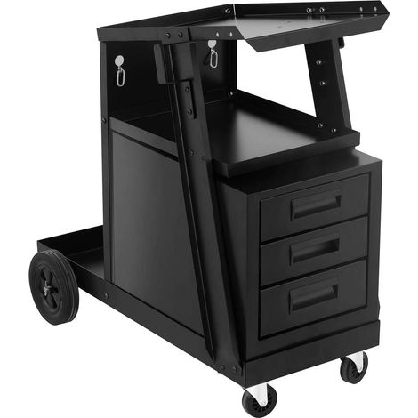 Helloshop26 – Chariot poste à souder MMA 75 kg – 3 compartiments – Acier noir – Roues robustes pour mobilité – Dimensions 72x39,5x72 cm