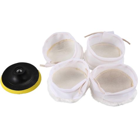 Kit de polissage/lustrage 5 pièces, bonnet en laine douce blanc : 4 pouces (1/5)