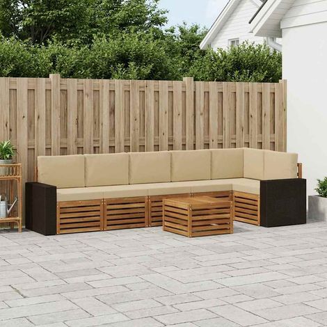 vidaXL Ecksofa Set mit Kissen 7 pcs Natur und Beige Massivholz Akazie (1/5)