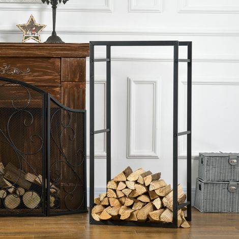 Portalegna in metallo, scaffale impilabile per legna, supporto per legna in metallo, 50x30x100 cm, nero (1/5)