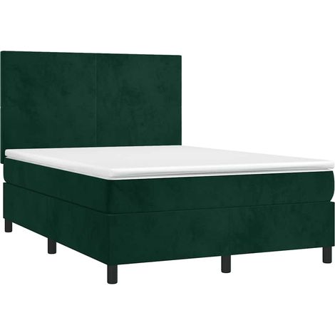 Box Spring Bed with Mattress&LED Dark Green 140x200 cm Velvet vidaXL