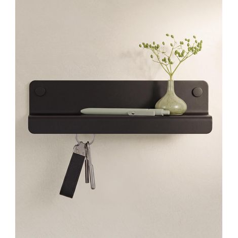 Porte clef mural 'Holmsen' Design minimaliste de porte cles murale inspiré de Berlin Accroche clef moderne avec étagère métal Support clef élégant comme meuble pour l’entrée Noir (1/5)