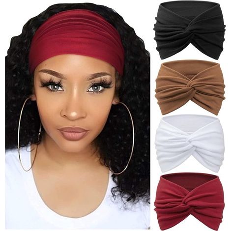 Conjunto de cuatro piezas: Diadema de mujer estilo bohemio – estampado floral vintage, nudo cruzado, accesorio para el cabello elástico – Conjunto 1 (1/5)