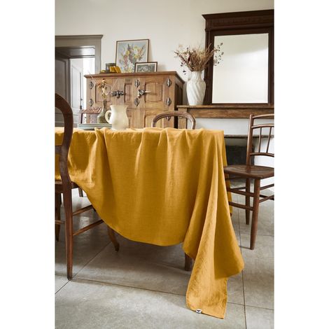 Nappe rectangle 170 x 350 cm lin lavé soline miel Jaune (1/4)