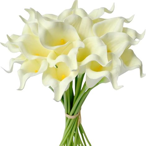 20 Fleurs Artificielles Calla Blanc Crème en Soie, Tige 34cm, Déco Maison Cuisine Mariage, Idée Cadeau Fête des Mères Pâques, Printemps Nouvel An (1/5)