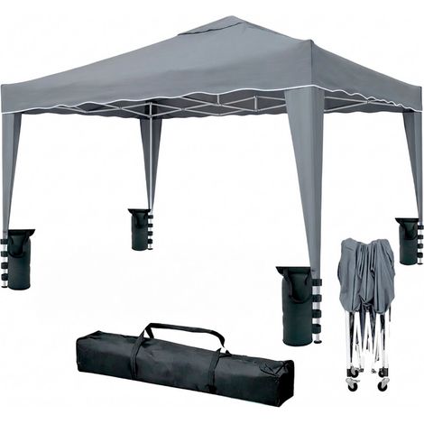 Gazebo Pieghevole 3x4 M in Acciaio con Telo Idrorepellente 160 g/m² Anti-UV Struttura Robusta Apertura Rapida a Fisarmonica con Borsa e 4 Sacche Zavorra per Giardino Fiere Eventi Piscina Grigio