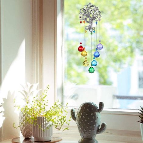 Acchiappasole di cristallo, colori dei chakra, sfera, prisma, albero della vita, decorazione per finestre, ciondolo arcobaleno, ciondolo a sfera di cristallo, decorazione per finestre e giardino (1/5)