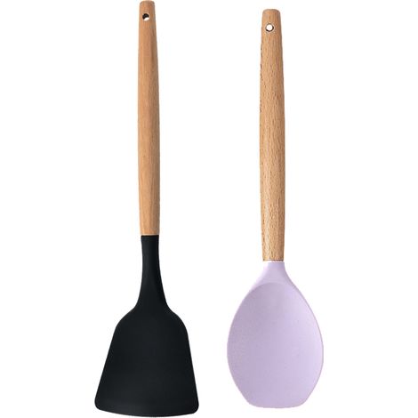 Ensemble Ustensiles Cuisine Bois - Outils Cuisson Solides - Compatible Surfaces Antiadhésives - Lot De 5 Pièces (1/5)