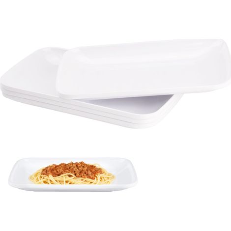 Lot de 4 Assiette Rectangulaire Plastique Petit Plateau Melamine Assiettes Plates Blanche Vaisselle pour Antipasti, Gâteau, Sushis, Buffets, Dessert, 21,7 x 13,4 cm (1/5)
