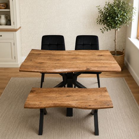 Kosy Koala 4 Seater Rustic Brown Wooden Effect Dining Table with 2 Velvet Chairs & Bench (1/5)