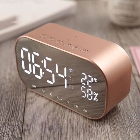 Radio alarm clock, Bluetooth speaker, table radio with FM function and thermometer, hands-free device