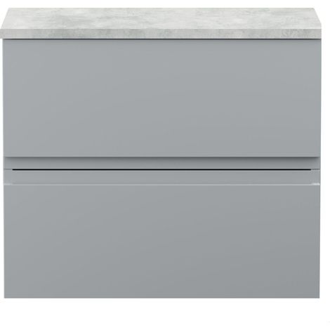 Mavesyn Contemporary 2 Drawer Wall Hung Vanity Unit with Worktop, Satin Grey, 600mm