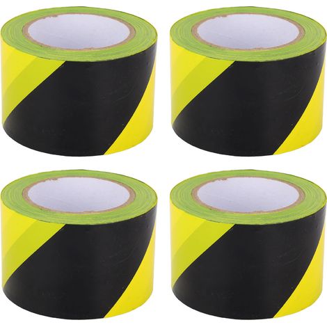 Lot de 4 rubans de signalisation jaunes en polyéthylène résistant au vent et à la pluie, multifonctionnels, pour la sécurité et la signalisation sur les chantiers. (1/5)
