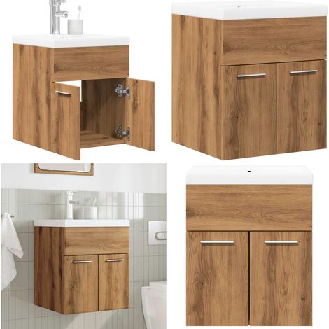 Juego de muebles baño 2 piezas madera ingeniería roble artisan - Armario de baño - Lavabo