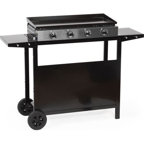 Happy Garden – Plancha à gaz 4 brûleurs 8kW – Acier émaillé – Chariot à roulettes – Bac récupérateur de graisse (1/6)