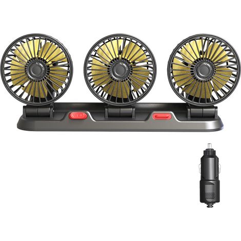 3-köpfiger Autoventilator, tragbare Luftkühlung, leise, elektrisch, 360°-Drehung mit 2 Windgeschwindigkeiten, Telefonnummernanzeige für LKW, SUV, Wohnmobil, Boot