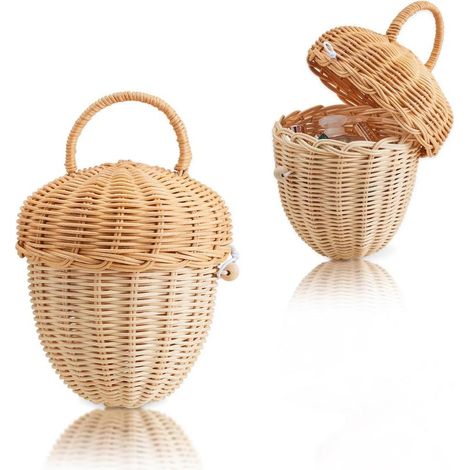 Panier en Rotin fait main en forme de gland pour rangement de jouets, organisation extérieure et décoration intérieure (1/5)