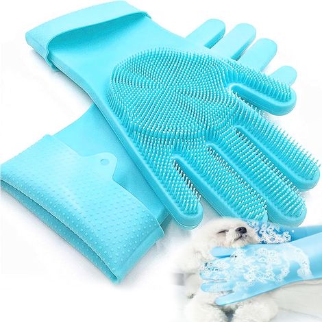 Gant de Toilettage pour Chien Chat, Gants de Massage en Silicone Souple, Brosse Douce pour Chats, Chiens Et Chevaux, Le Silicone Souple N'abîme Pas la Peau(Bleu) (1/5)