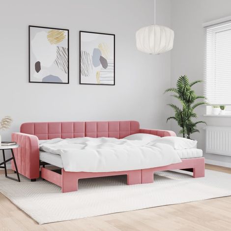 Sofá cama nido con colchón terciopelo rosa 80x200 cm (1/5)