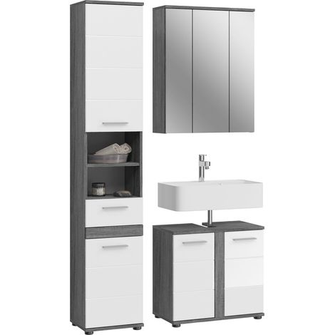 Ensemble 2 meubles + armoire de toilette gris et blanc - TWYNI (1/4)