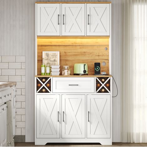 Buffet de cuisine haut avec rangement, étagères à vin et LED, 105 x 40 x 180 cm, MDF (1/5)