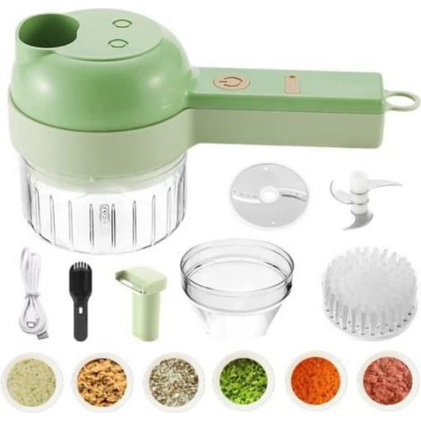 Robot Culinaire - Ensemble de Coupe Légumes Électrique 4 en 1 - Capacité 200 ml - Sans Fil - Multifonctionnel (1/4)